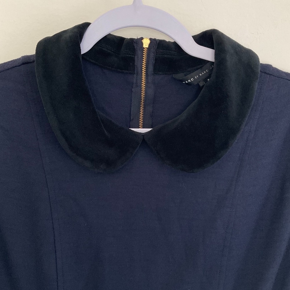Marc by Marc Jacobs Vintage Top Peter Pan Collar Pleats Preppy Small Navy Blk Sm - Picture 3 of 12